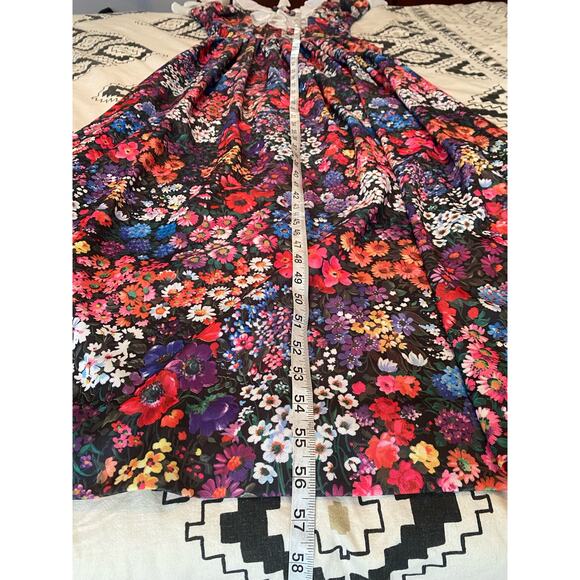 Vintage 70s Handmade Floral Long Ruffled 3/4 sleeve Dress w/ bustle - Picture 11 of 12